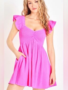 Love Shack Fancy Athalia Dress in Flirty Fuchsia L